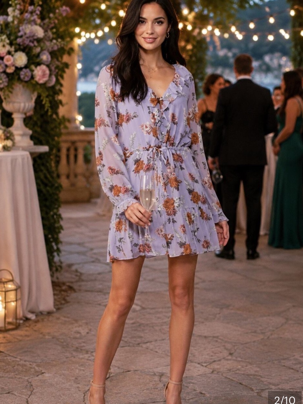 PAIGE Anjelina Silk Lavender Floral Ruffle Tie-Waist Mini Dress